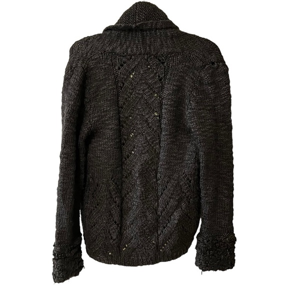 Calypso St Barth Wool & Silk Chunky Knit Blend Open Front Cardigan Sweater Black - Picture 10 of 12